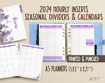 2024 Hourly Planner Inserts with Seasonal Dividers & Monthly Calendars -  Dated Hourly Pages - A5 Planners