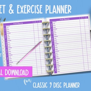 Weekly Diet and Exercise Planner - Healthy Eating Journal Pages -  Meal Plan Inserts for Classic Discbound Planner - Mon. or Sun. Start