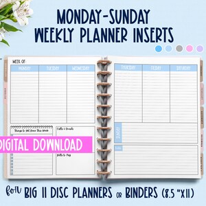 Undated Monday-Sunday Planner Pages - Vertical Weekly Planner Inserts -  Discbound Agenda Filler Paper - Vertical Classic Planner Inserts