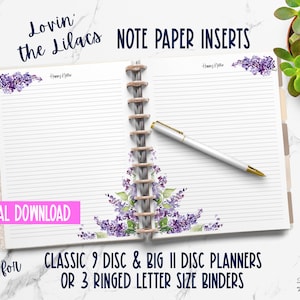 Planner Note Paper with Lilacs for Classic, Big or Skinny Classic Disc Bound Planners or US Letter - Happy Notes - Lined Lilac Writing Paper