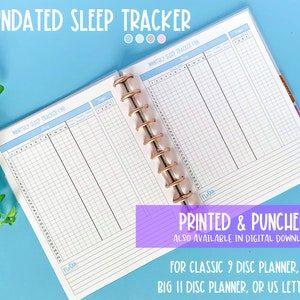 Sleep Tracker - Monthly Sleep Journal - Sleep Disturbance Log for Classic & Big Disc Bound Planners or US Letter - Sleep/Insomnia Diary