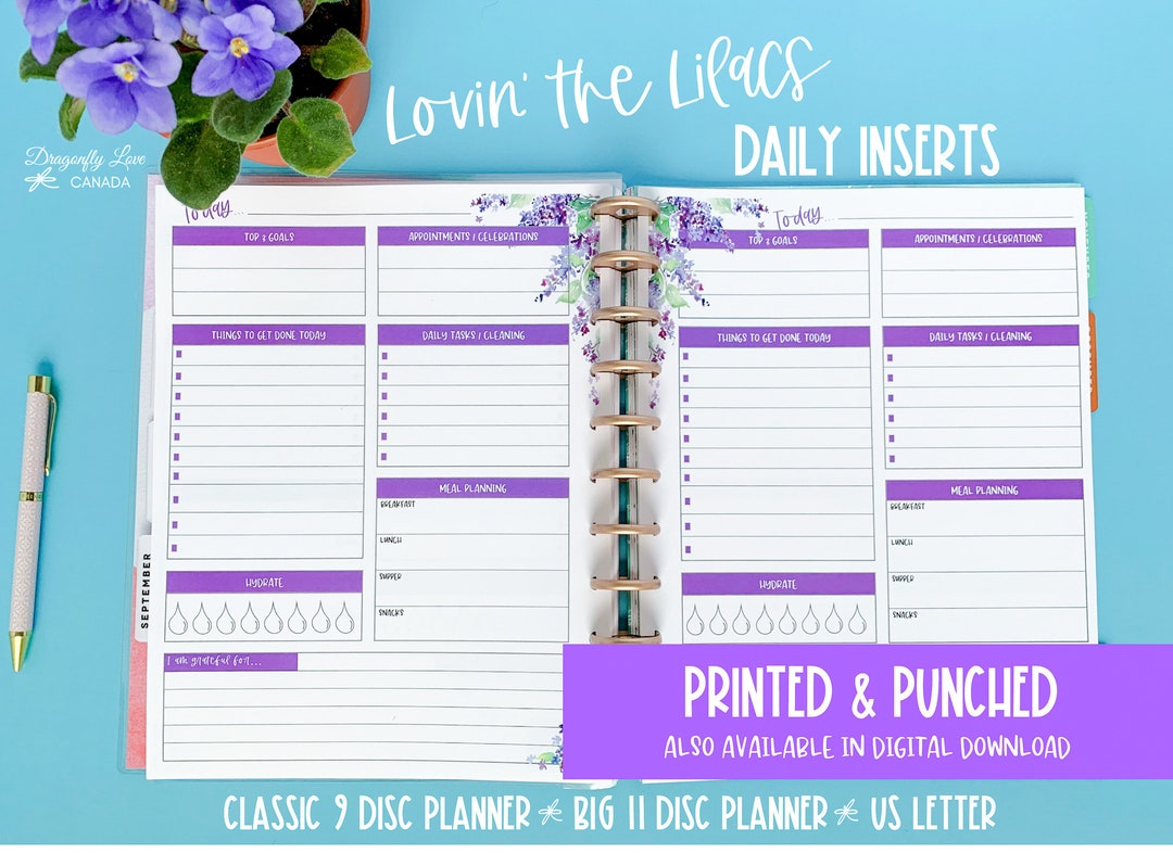 Lilac Daily Planner Inserts: Vertical Pages, Discbound (printed) - Etsy