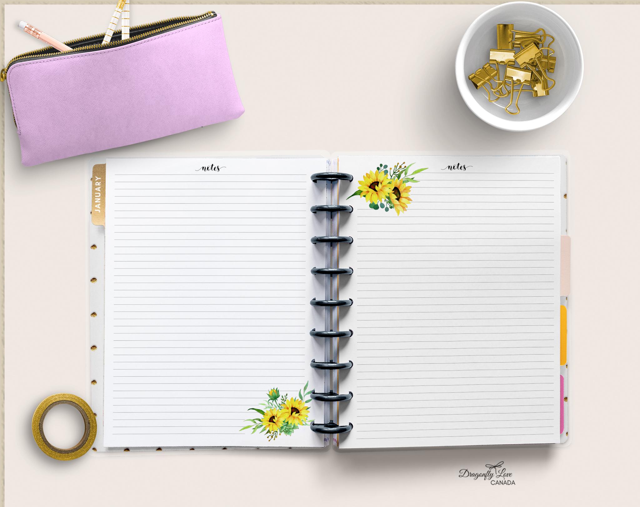 Simple Sunflower Stationary | Printable Note Paper | Classic 9-disc ...