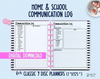 Home & School Communication Log - Communication Tracker for Educators  - Parent/Teacher Interview Log for Classic 9 Disc Planners