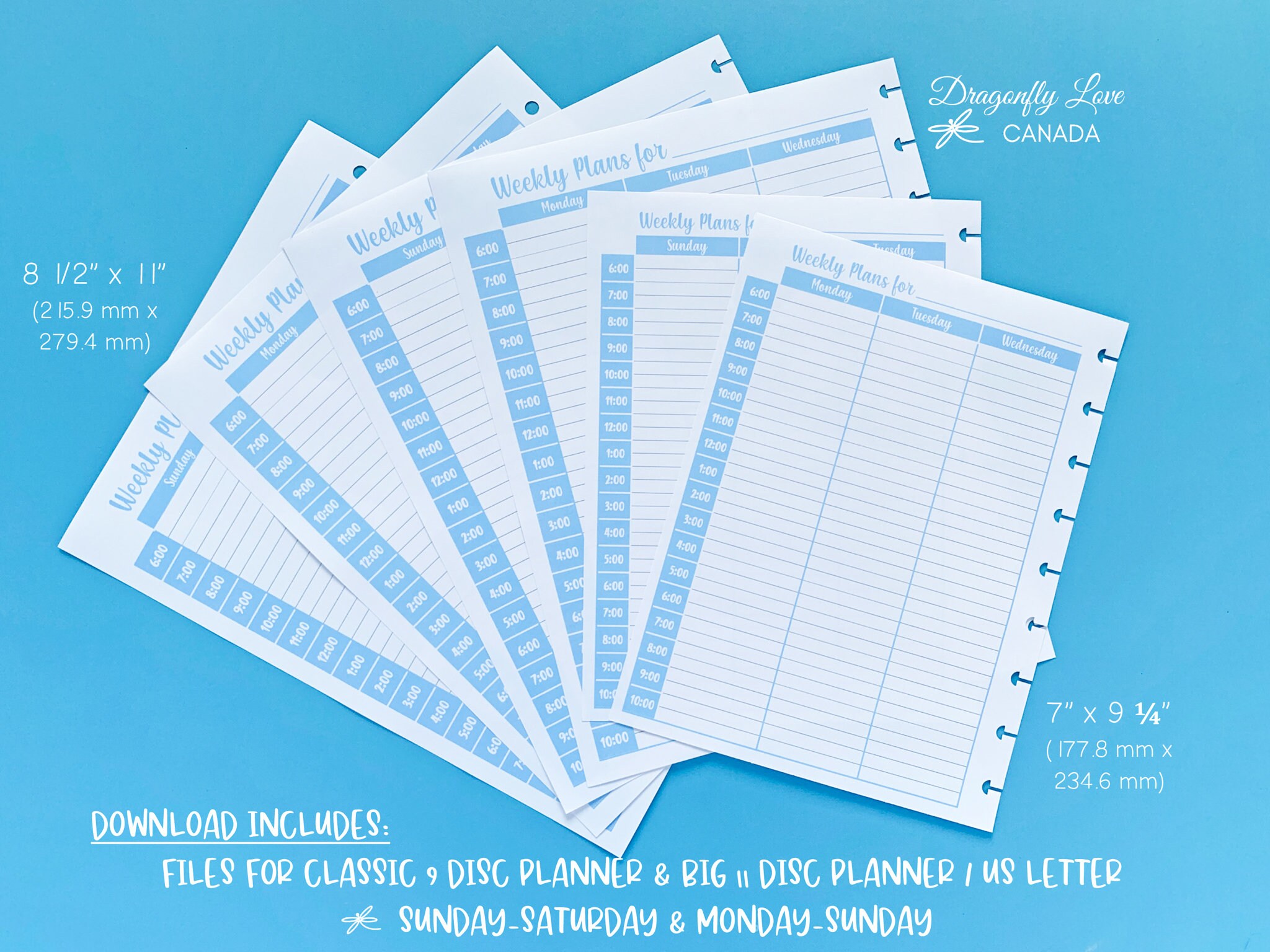 Undated Hourly Planner Inserts Weekly Vertical Refills Etsy