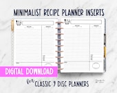 Recipe Planner Printable - Minimalist Cookbook Inserts - Foodie Meal Prep Refills - Family Recipe Keeper - Classic 9 Disc Planners