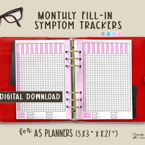 Monthly Fill-In Symptoms Tracker for A5 Planners - Chronic Illness Symptom Record - Monthly Recovery Journal - Digital Download