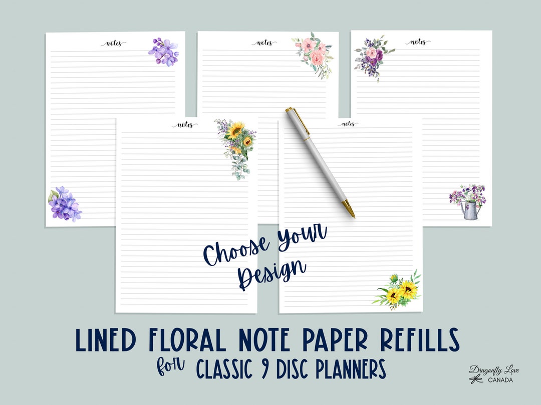 Floral Lined Note Paper – Classic 9 Disc Planner Refills - Etsy