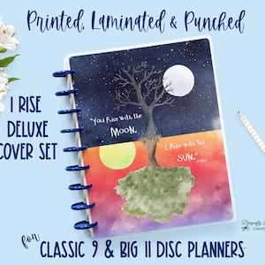 Planner Cover Set: I Rise Moon and Sun  -  Ying/Yang Laminated Covers - Printed & Punched Cover for Classic 9 Disc or Big 11 Disc Planners