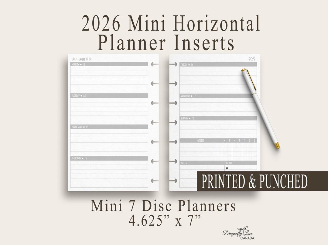 2026 Mini Weekly Planner Inserts | Horizontal Layout & Dividers | Mini ...