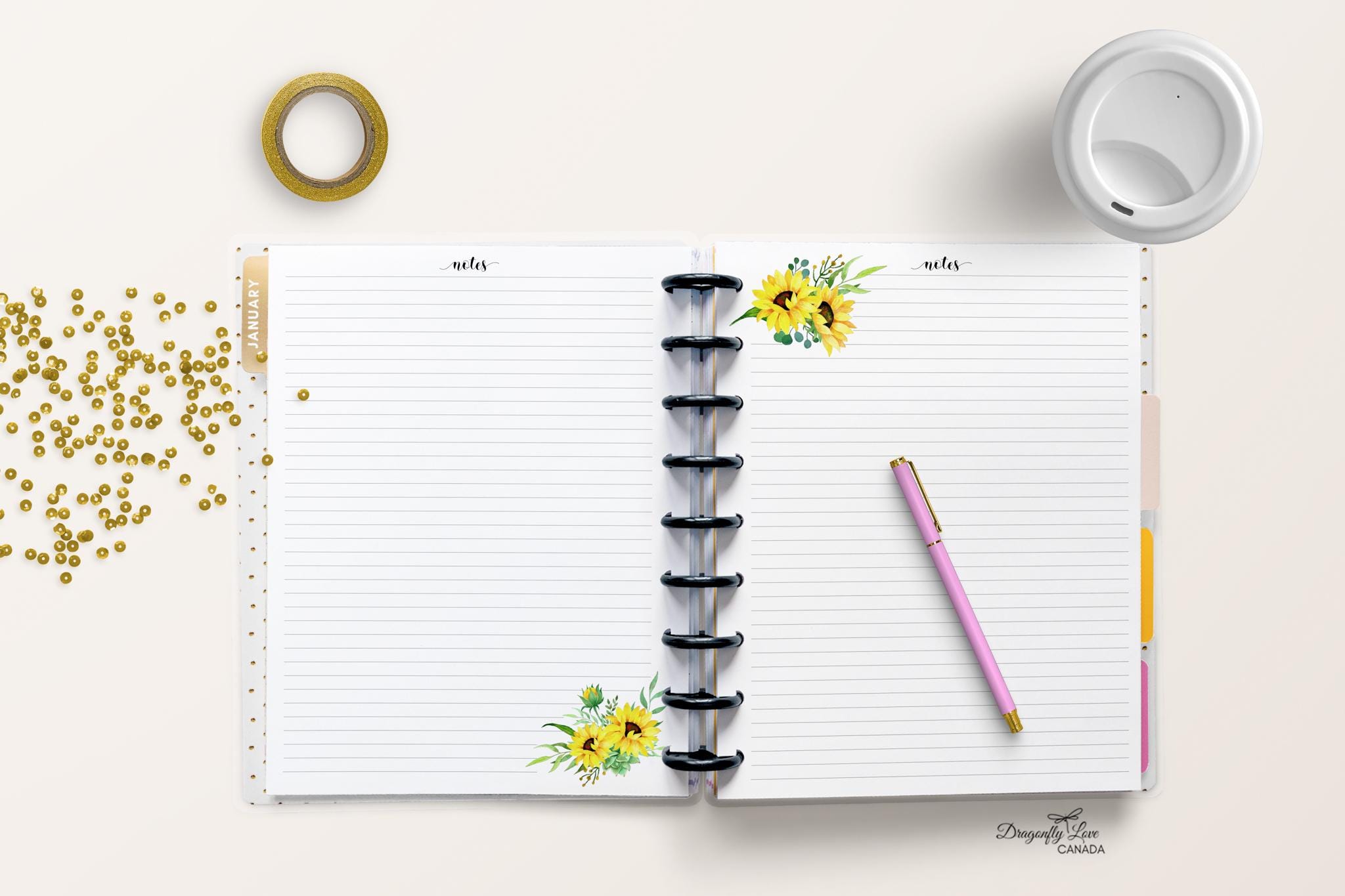 Simple Sunflower Stationary | Printable Note Paper | Classic 9-disc ...
