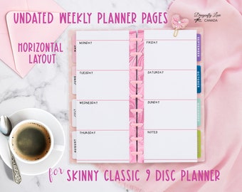 Pink Marble Undated Weekly Planner Inserts | Skinny Classic 9 Disc | Monday or Sunday Start