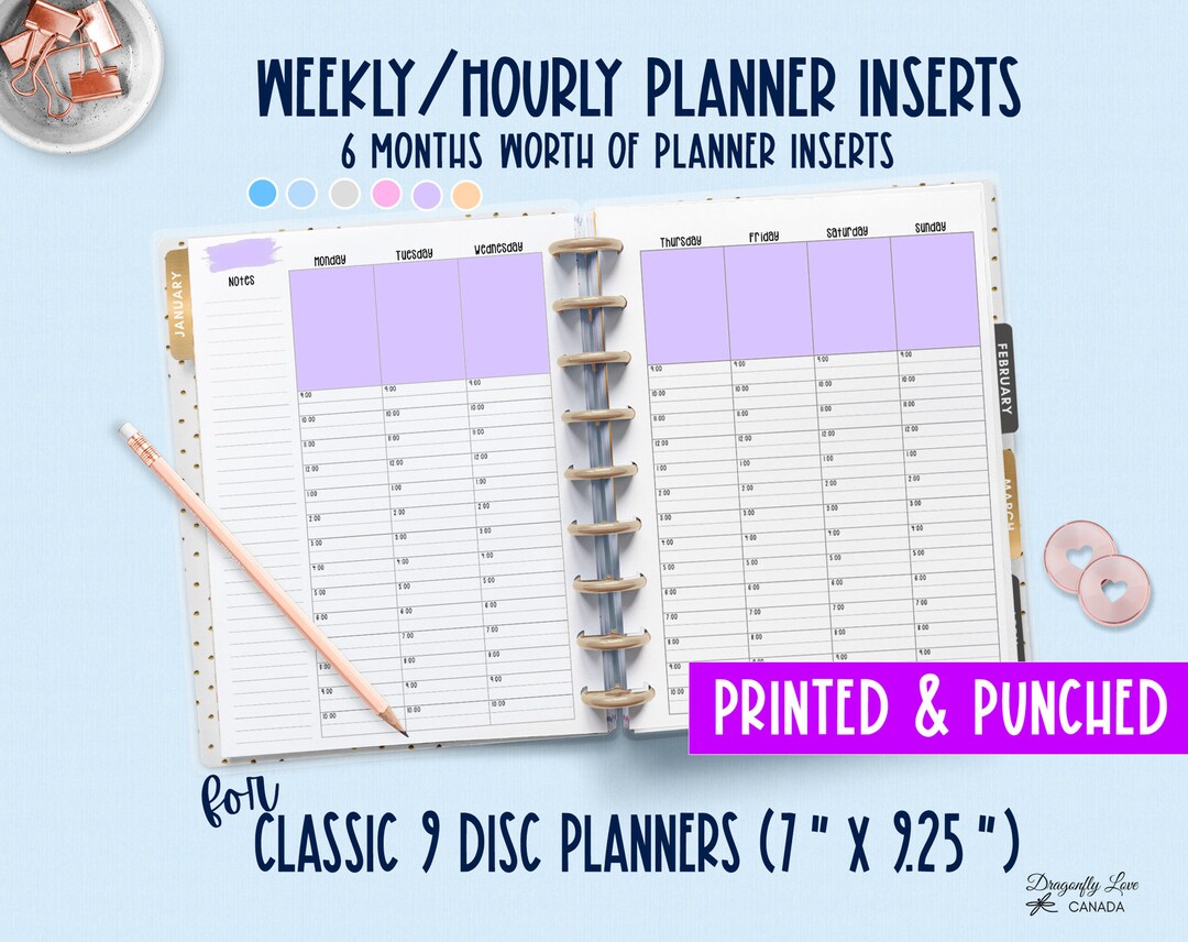 Undated Weekly Hourly Planner Inserts Weekly Pages for Classic 9 Disc