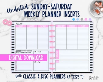 Planificador semanal vertical con insertos: Clásico, 9 discos, sin fecha (descarga digital)