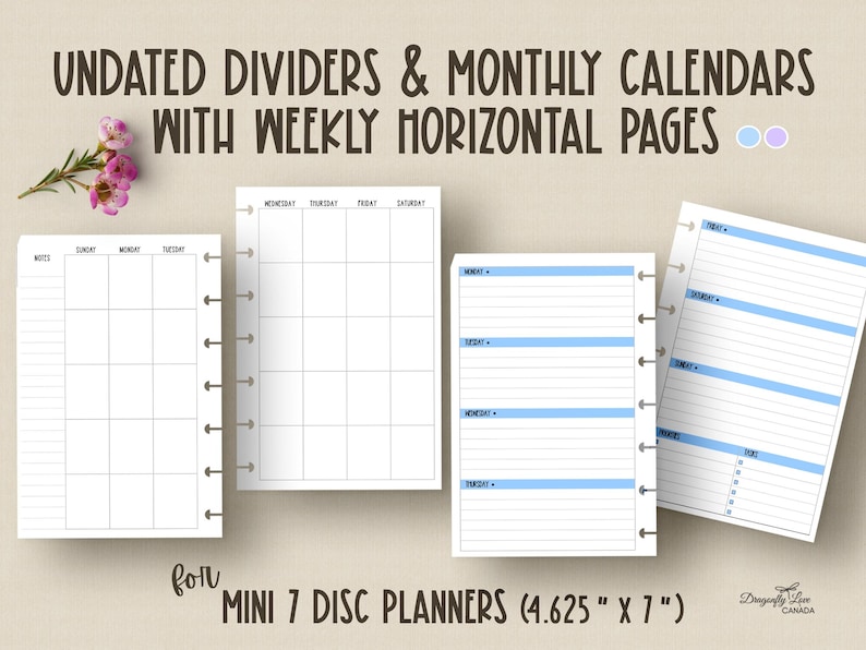 Mini 7 Disc Planner Inserts - Undated Monthly Calendar & Dividers - Etsy