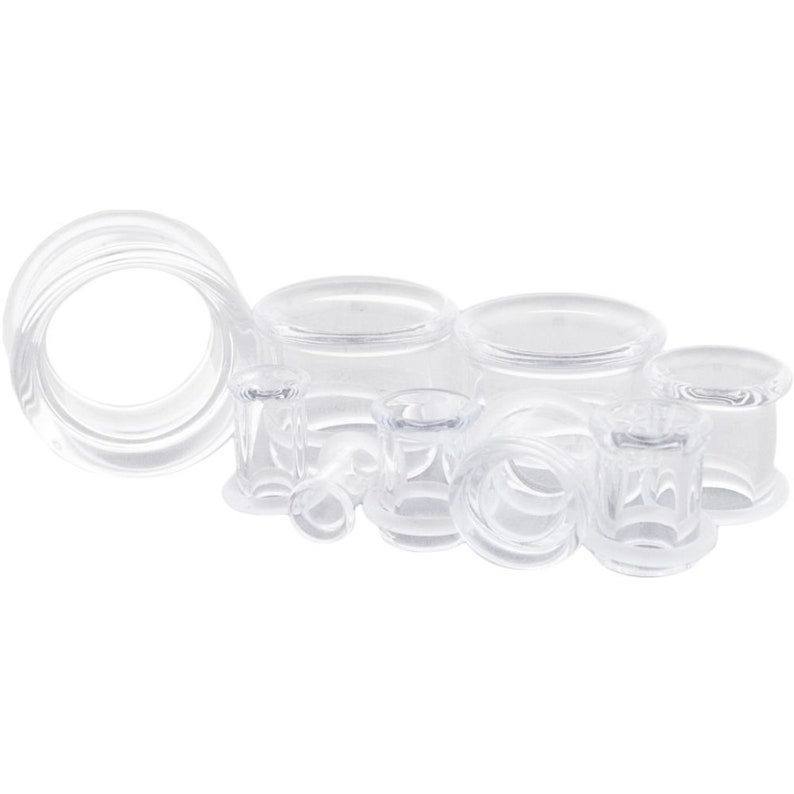 Pair Clear Borosilicate Glass Single Flare Tunnels with clear oring image 3