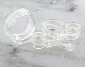 Paar heldere borosilicaatglas Single Flare-tunnels met heldere oring