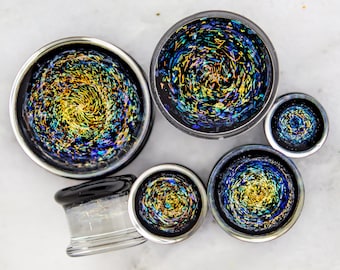 Orange and Blue Dichro Galaxy- Borosilicate Glass Double Flare Plugs