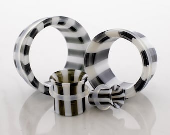 Pair Black and White Stripe Single Flare Tunnels