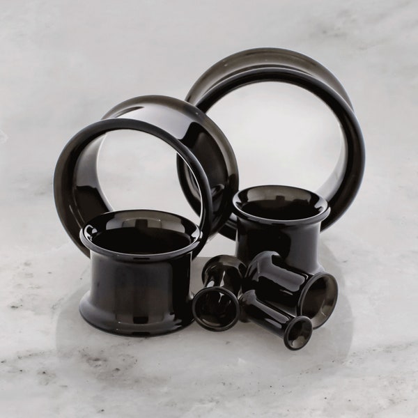 Pair Black Borosilicate Glass Double Flare Tunnels