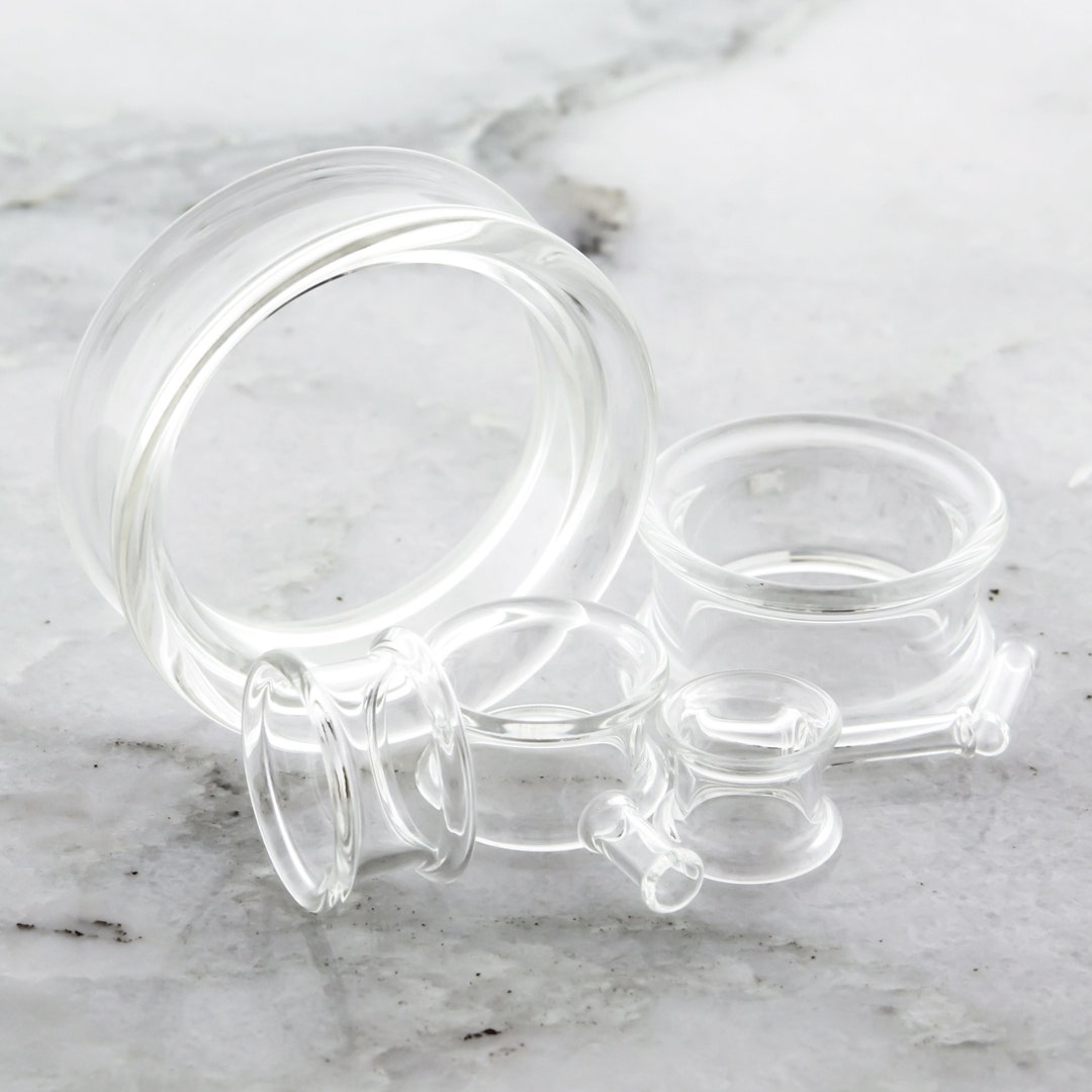 Pair Clear Borosilicate Glass Double Flare Tunnels Etsy