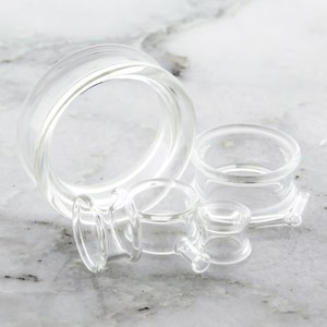 Pair Clear Borosilicate Glass Double Flare Tunnels