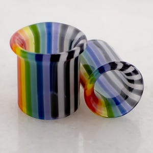 Paar Regenbogen Zebra Borosilikatglas Single Flare Tunnel