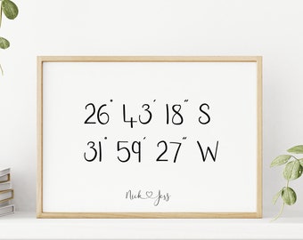 Signo de coordenadas GPS / Impresión de longitud de latitud / Signo de ubicación / Regalo de coordenadas personalizado / Regalo de parejas personalizado / DESCARGA DIGITAL