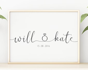 Custom Engagement Print | Personalised Wedding Date Print | Custom Anniversary Gift | Personalised Engagement Gift | Custom Wedding Present