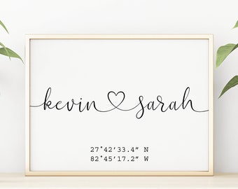 Custom GPS Coordinates Print | Custom Latitude Longitude Sign | Personalised Couple Names Print | Custom Couple Gifts | DIGITAL DOWNLOAD