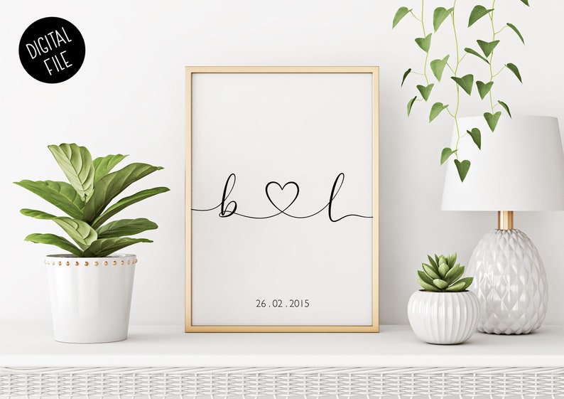 Custom Couple Initials Print Personalised Couples Gifts Custom Home Decor Custom Anniversary Gift Wedding Gift DIGITAL DOWNLOAD image 1