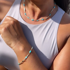 18k Gold Filled Jewelry Set: Cubic Zirconia & Simulated Turquoise