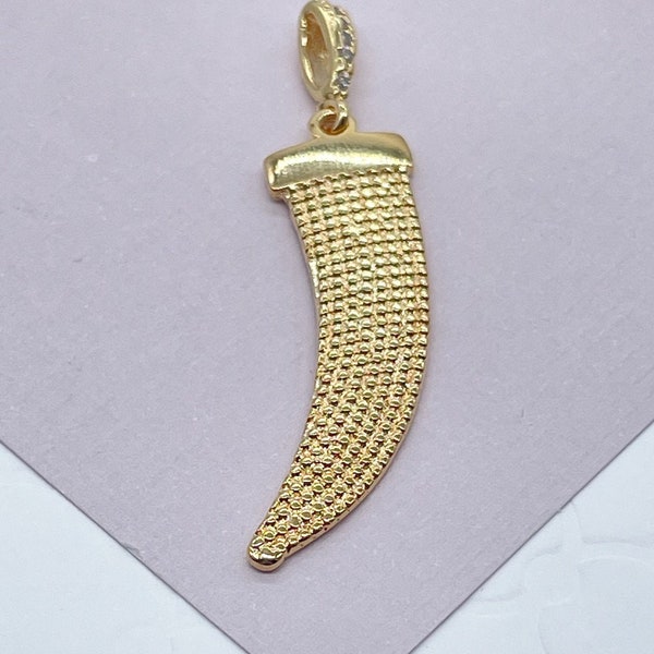 Ancient Good Luck Trendy 18k Gold Filled Dainty Elephant Tusk Charm And Micro Pave Cubic Zirconia On The Bail  Jewelry Pendant