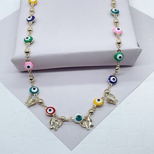 18k Gold Filled Evil Eye Necklace: Beaded Butterfly Charm Protection Jewelry