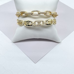 18k Gold Filled Micro Pave Zirconia Puffy Mariner and Chunky Paper Clip Link Bangles