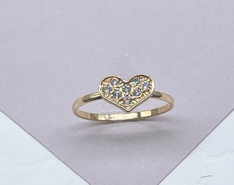 18k Gold Filled Heart Ring: Dainty Cubic Zirconia Ring