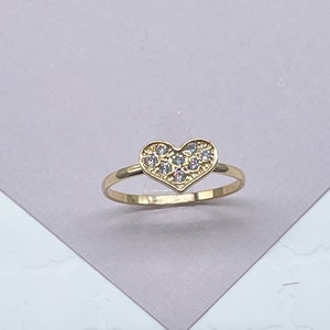 18k Gold Filled Mini Heart Ring Featuring Cubic Zirconia on Top   Dainty Gold Ring