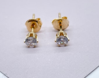 18k Gold Filled 4mm Cubic Zirconia Round Stud Earrings