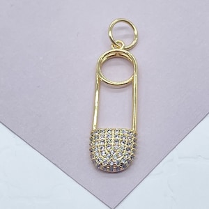 18k Gold Filled entworfen Sicherheitsnadel Charme mit Zirkonia In Micro Pave Anhänger und Schmuck machen Lieferungen
