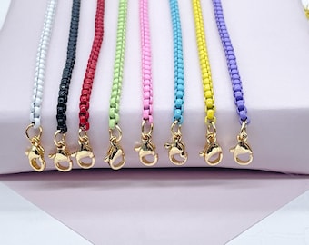 18k Gold Filled 3mm Colorful Enamel Box Chain Multicolor Necklace