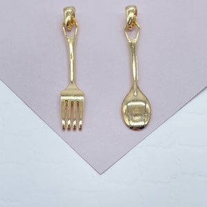 18k Gold Filled Fork & Spoon Charms: Dainty Pendant Supplies