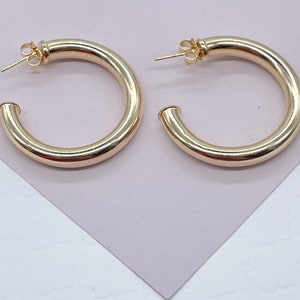 Thick 18k Gold Filled Plain 5mm Chunky 3/4 Hoop Earrings Push - Etsy