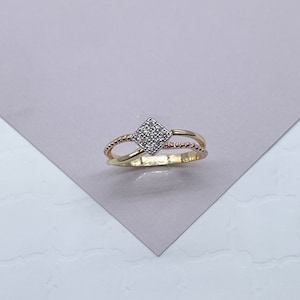 18k Gold Filled Ring Featuring Square Shape With Nine Cubic Zirconia on Top
