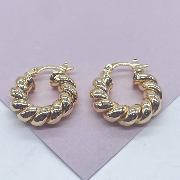 18k Gold Filled Croissant Hoop Earrings: Chunky Twisted Jewelry
