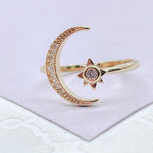 18k Gold Filled Adjustable Star With Moon Ring