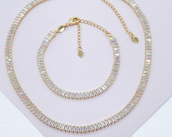 Magnifique ensemble baguette et zircone cubique remplie d'or 18 carats, collier ras de cou et bracelet et accessoires de fabrication de bijoux