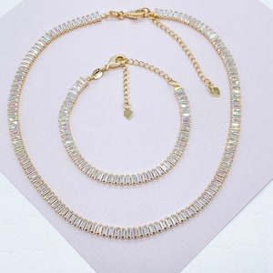 Gorgeous 18k Gold Filled Baguette Cubic Zirconia Set Choker Necklace and Bracelet   And Jewelry Making Supplies