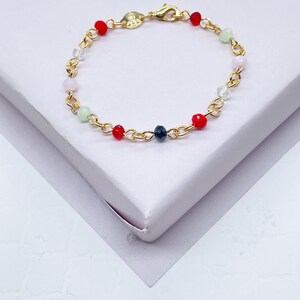 18k Gold Filled Beaded Kids Bracelet With a Variety Of Multi Color Acrylic Faceted Beads