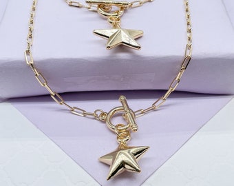 18k Gold Filled  PaperClip Toggle Choker With Star Pendant