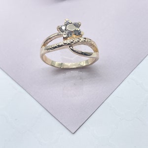 18k Gold Filled Ring With Accented Gold And Cubic Zirconia Stone Flower